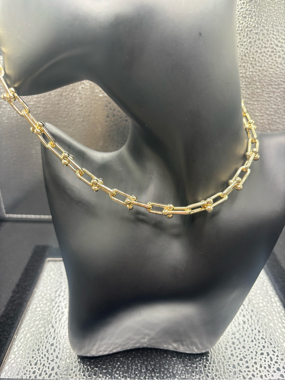 Gold Paperclip Link Necklace with Bead Accents - Women's Jewelry